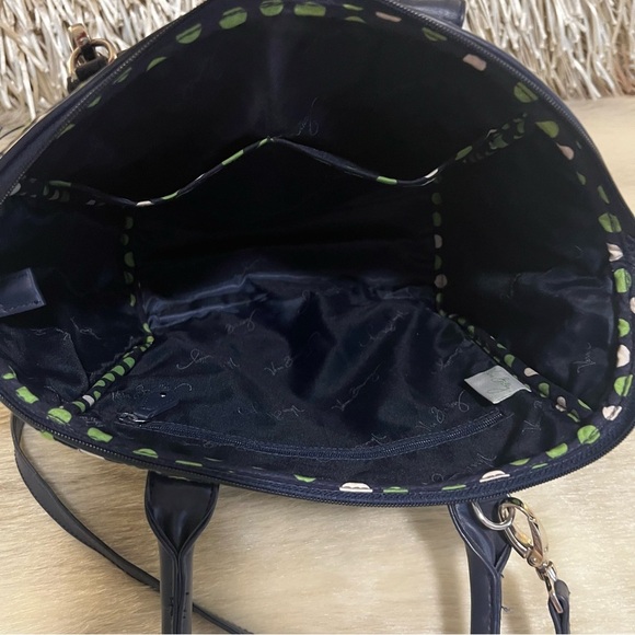 VERA BRADLEY Lucky Dots 2015 Trapeze Tote Navy Blue Green White Polka Dots Y2K - Picture 7 of 10